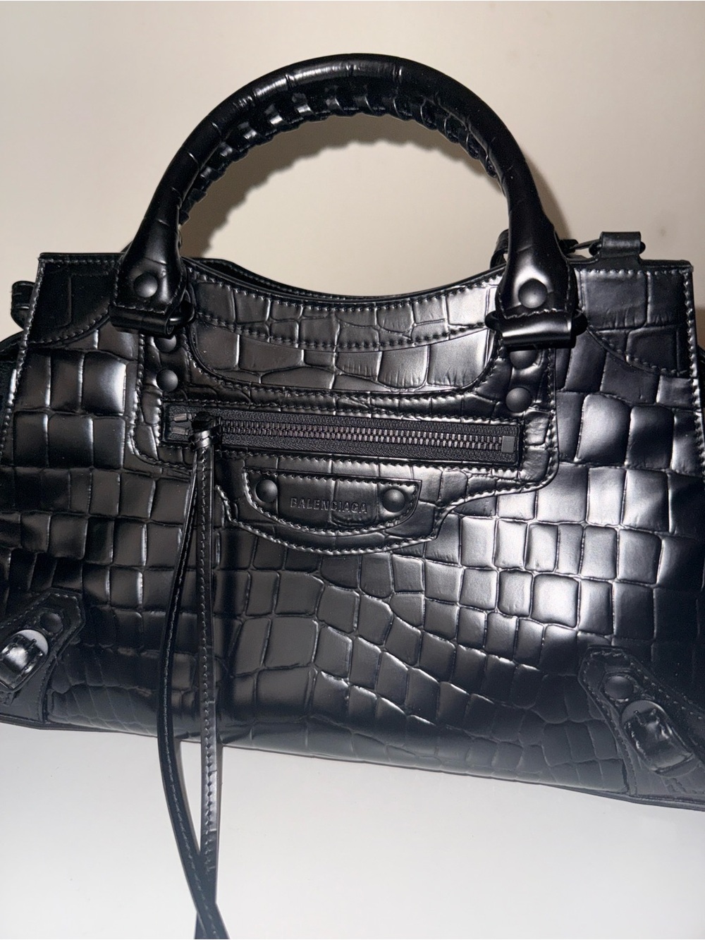 Balenciaga Croc Neo Classic Black Leather Handbag